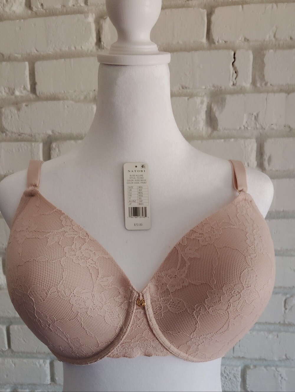 NWT Natori Bliss Allure Bra In Rose Beige, sz 36G (4D)